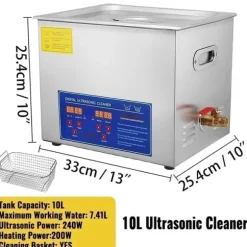Ultraljudsrengörare, tankkapacitet 6L till 30L, 40kHz frekvens, konstruktion i rostfritt stål,10L JPS-40A
