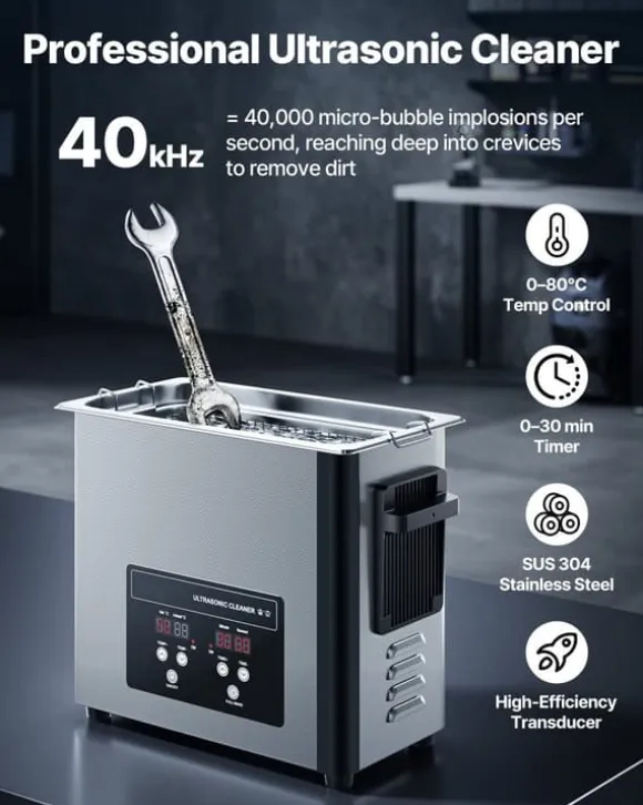 Ultraljudstvätt - Ultraljudsbad - 6 L - 120 W - 40 kHz - Digital display - Rostfritt stål - För smycken & klockor