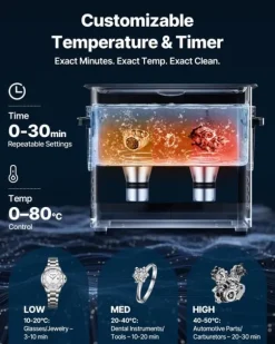 Ultraljudstvätt - Ultraljudsbad - 6 L - 120 W - 40 kHz - Digital display - Rostfritt stål - För smycken & klockor
