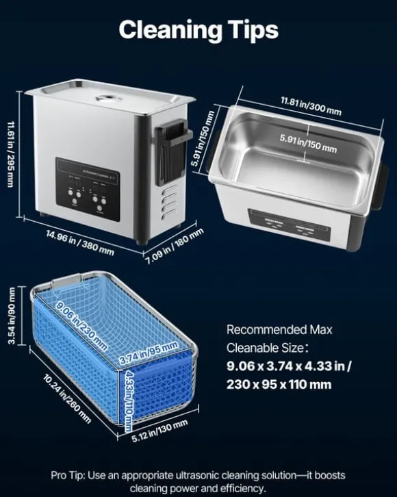 Ultraljudstvätt - Ultraljudsbad - 6 L - 120 W - 40 kHz - Digital display - Rostfritt stål - För smycken & klockor