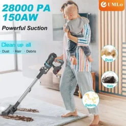 UMLo V11 blå & grå sladdlös skaftdammsugare – 2-i-1 handdammsugare & golvdammsugare med HEPA-filter, 300W motor, LED-display