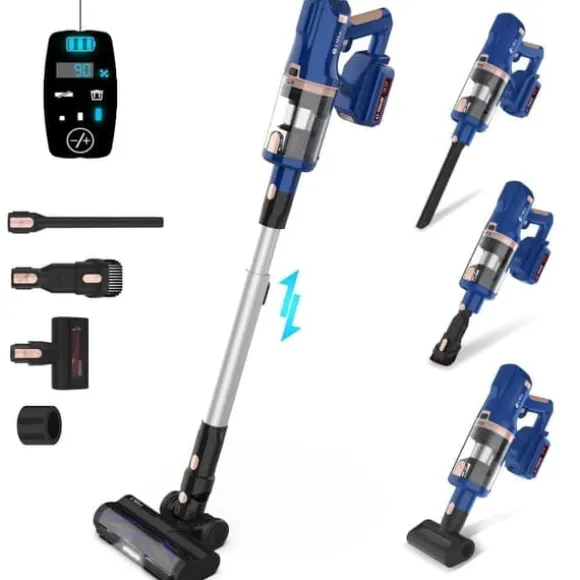 UMLo V11 blå sladdlös skaftdammsugare – 2-i-1 handdammsugare & golvdammsugare med HEPA-filter, 300W motor, LED-display