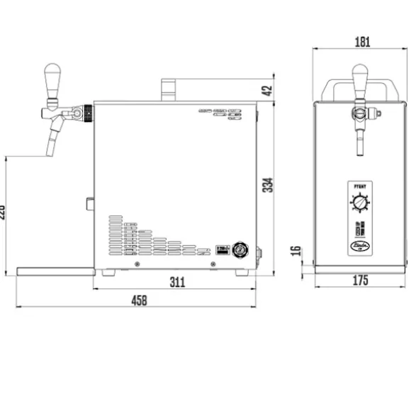 Underräknare komplett set, Öltapp, PYGMY 25 LE, 1-sidigt torrkylare, 30 liter / h, inkl dispenser, Green Line, KEG:Type A