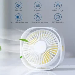 USB-fläkt - Bärbar minifläkt - 3 hastigheter - Tyst drift (20-30dB) - 360° justerbar - USB-port - Vit - För kontor/hemma/resor