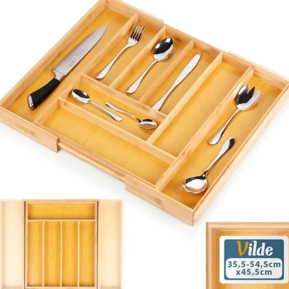 Utdragbar besticklåda i bambu 35,5-54,5x45,5 cm