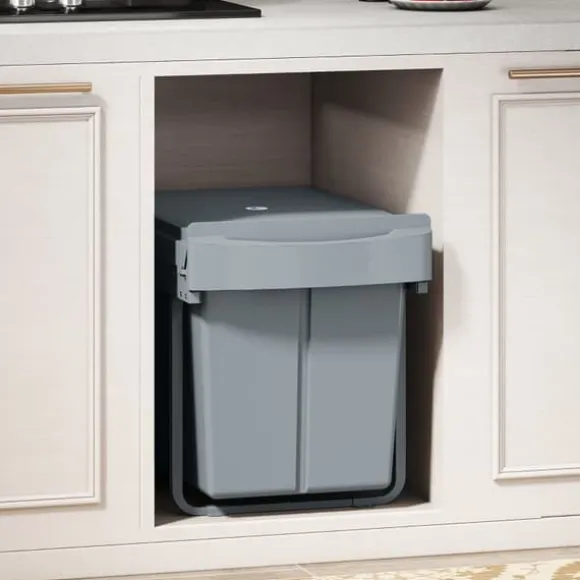 Utdragbar soptunna, 2 x 20 L, avtagbara behållare, plast, metall, Grå