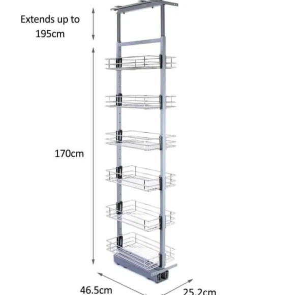 Utdragbart Köksskafferi med Justerbar Höjd– 46 cm (D) x 170-195 cm (H) | Mjuk stängning | MonsterShop