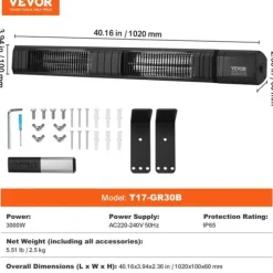 Uteplatsvärmare-VEVOR-3000 W-Elektrisk infrarödvärmare med fjärrkontroll-för veranda, uteplats, matsal