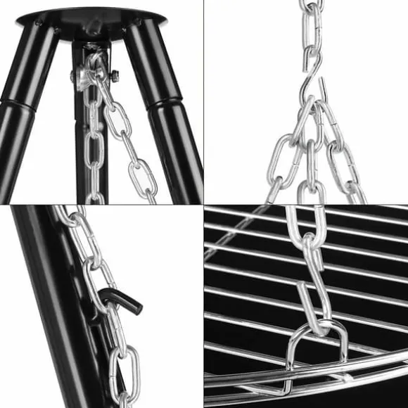 Utomhus eldstad/grill - Trefotsstativ med hängande gryta/galler - Gjutjärn - Kolgrill - Emaljerad - Justerbar - Höjd 152 cm - Bärbar