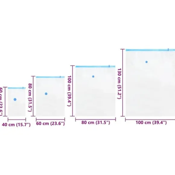 Vakuumförvaringspåsar - 15 Pack med 4 Storlekar | Storlekar: 60x40, 80x60, 100x80, 130x100 cm