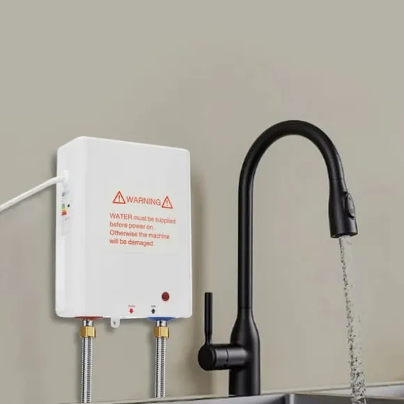 Varmvattenberedare - Elektrisk genomströmningsberedare - 3500 W 230 V - Omedelbart varmvatten - För badrum, kök, dusch - CE - Vit