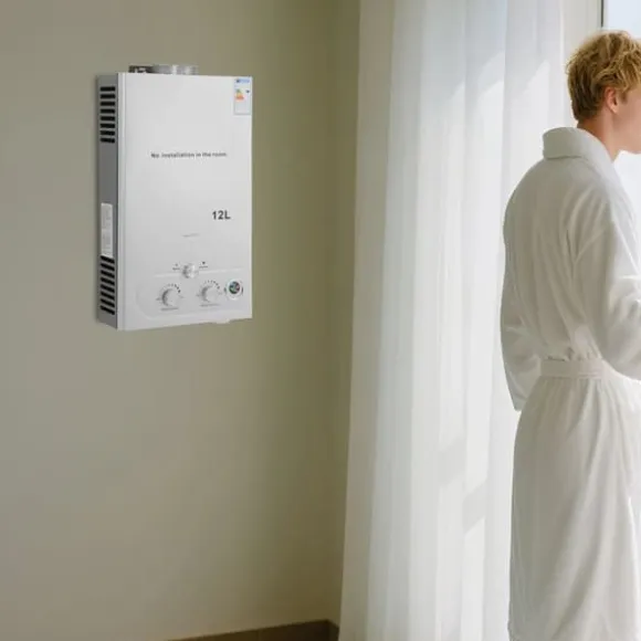 Varmvattenberedare utan tank - LPG - 12 L - 24 kW - 2800 Pa - Öppet avgassystem, automatisk rökgasevakuering - Auto el-pulständning 2×1,5 V