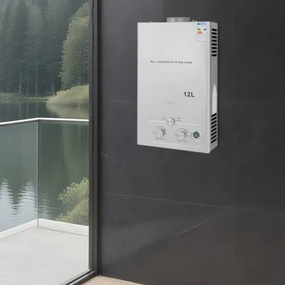 Varmvattenberedare utan tank - LPG - 12 L - 24 kW - 2800 Pa - Öppet avgassystem, automatisk rökgasevakuering - Auto el-pulständning 2×1,5 V