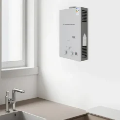 Varmvattenberedare utan tank - LPG - 12 L - 24 kW - 2800 Pa - Öppet avgassystem, automatisk rökgasevakuering - Auto el-pulständning 2×1,5 V