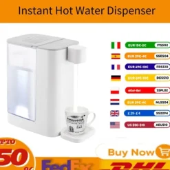 Varmvattendispenser - Varmvattenautomat - 3 L - 2000 W - 5 Temperaturlägen - Snabb Uppvärmning - Temperaturkontroll - För Kaffe Te Mjölk - Vit