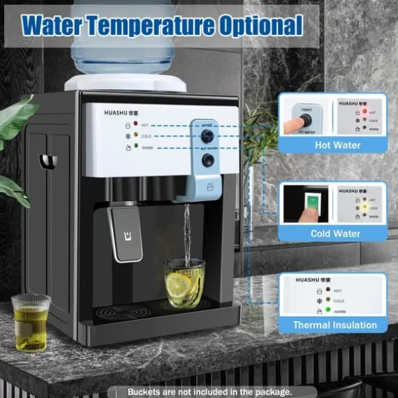 Vattendispenser, toppmatad i rostfritt stål, lila, 3 temperaturer (varmt/kallt/ljummet), 1,2–5 gallon, US/EU-kontakt, Typ 3