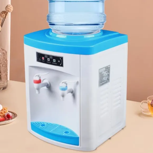 Vatten dispenser, 550W effekt, 220V spänning, mått 25,5*23,5*33cm, uppvärmningskapacitet 5L/H, kylkapacitet 0,7L/H