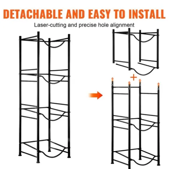 Vattenkannahållare 4-vånings, Enkelrads flaskställ för 4 flaskor, Svart, hållbar design, perfekt för hemmet