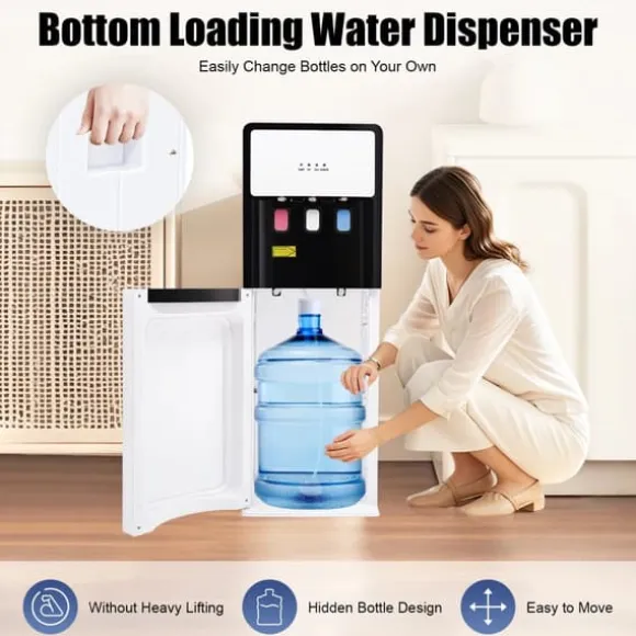 Vattenkylare och Dispenser - Golvstående - Bottenmatad - Varm & Kall - Spänning 220V - EU-kontakt - Uppvärmning 500W, Kylning 75W - Vit