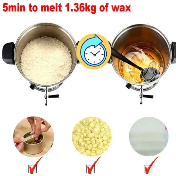 Vaxsmältare för ljus - Smältgryta med kran - 10 L - 304 Rostfritt Stål - Termostat 30–110 °C - 1800 W - 220–240 V - Silver