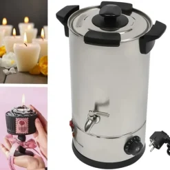 Vaxsmältare för ljus - Smältgryta med kran - 10 L - 304 Rostfritt Stål - Termostat 30–110 °C - 1800 W - 220–240 V - Silver
