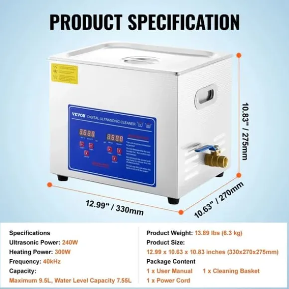 Vevor Ultrasonic Rengörare, 240W Effekt, 40kHz Frekvens,10L