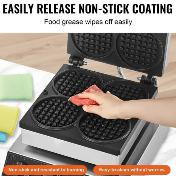 Våffelmaskin 4ST, Kommersiell Rund, 1750W, Non-stick, Snabb uppvärmning, Långvarig hållbarhet, Enkel rengöring
