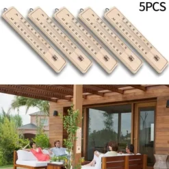 Väggtermometer - Ej specificerad - Förpackning om 5 - Hållbart trä - Temperaturspann -40°C till 50°C - Mått 21,5 cm x 4,8 cm