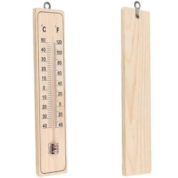 Väggtermometer - Ej specificerad - Förpackning om 5 - Hållbart trä - Temperaturspann -40°C till 50°C - Mått 21,5 cm x 4,8 cm