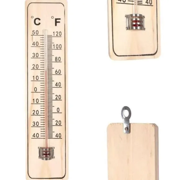 Väggtermometer - Ej specificerad - Förpackning om 5 - Hållbart trä - Temperaturspann -40°C till 50°C - Mått 21,5 cm x 4,8 cm
