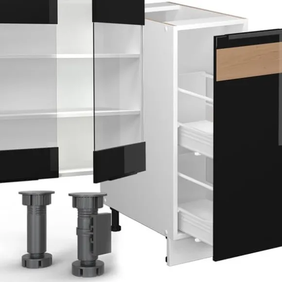 Vicco kök Fame-Line, Ek blank svart/vit, 280 cm, PT Ek