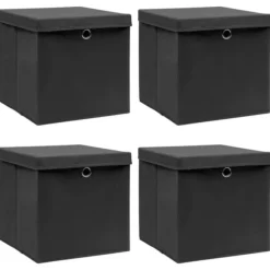 vidaXL Förvaringslådor med lock 4 st svart 32x32x32 cm tyg - Förvaringslådor