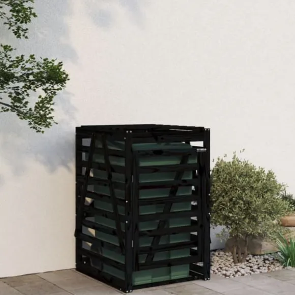 vidaXL Skjul för sopkärl 84x90x128,5 cm svart massiv furu - Ställningar till sopkärl