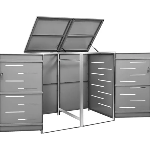 vidaXL Skjul till två sopkärl 138x77,5x112,5 cm rostfritt stål - Ställningar till sopkärl