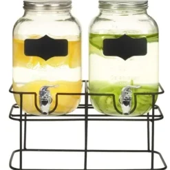 vidaXL 2 st Dryckesdistributörer med stativ 2 x 4 L Glas