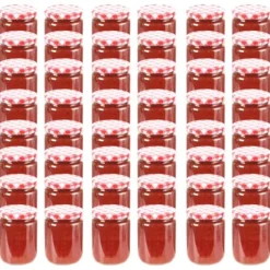 vidaXL Syltburkar i glas med vita och röda lock 48 st 230 ml - Honungsburkar