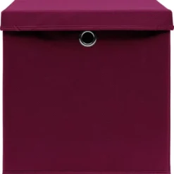 Vikbara förvaringslådor med lock - 10 st | Färg: Mörkröd | Storlek: 32x32x32 cm