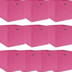 Vikbara förvaringslådor 10 st - Hållbara lådor i nonwoven tyg | Färg: Rosa | Storlek: 32x32x32 cm