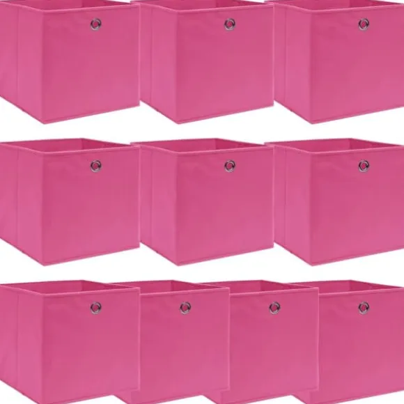 Vikbara förvaringslådor 10 st - Hållbara lådor i nonwoven tyg | Färg: Rosa | Storlek: 32x32x32 cm