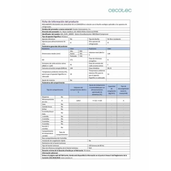 Vinbutik Cecotec Bolero GrandSommelier 4850 Svart