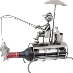 Vinflaskställ - BRUBAKER - Fiskare under parasoll - Metall - Grattiskort ingår - 34 cm