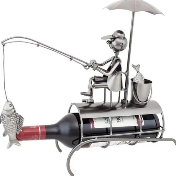 Vinflaskställ - BRUBAKER - Fiskare under parasoll - Metall - Grattiskort ingår - 34 cm