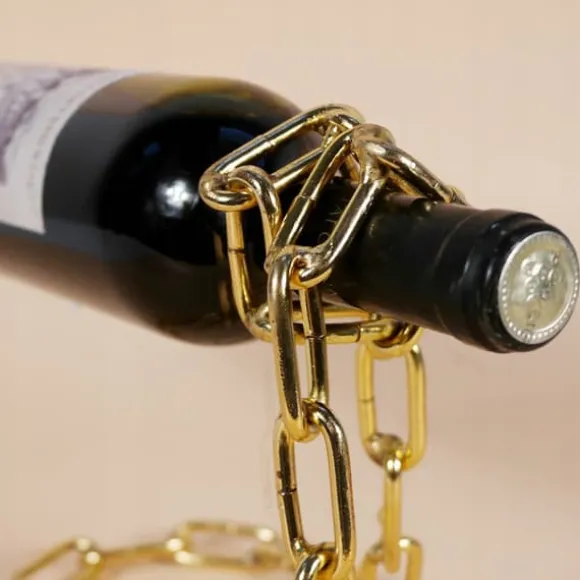 VINHÅLLARE STÅND FLASKA ALKOHOL GULDKEDJA SNYGGT GÅVA