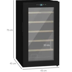 Vinkyl 24 flaskor, 5–20 °C, LED, 43×45×75 cm, svart
