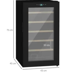Vinkyl 24 flaskor, 5–20 °C, LED, 43×45×75 cm, svart