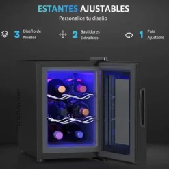 Vinkylskåp - 6 Flaskor 17 L - Invändig LED-belysning - Pekskärm - Justerbar temperatur - Metall - Svart
