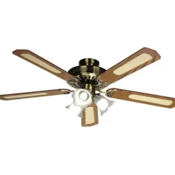 Vändbar takfläkt FARELEK BALEARES - Ø 132 cm, 5 valnöts-/rörblad + belysning 3 tulpaner 60 W E27