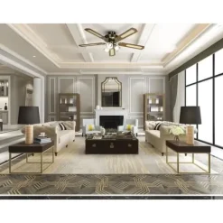 Vändbar takfläkt FARELEK BALEARES - Ø 132 cm, 5 valnöts-/rörblad + belysning 3 tulpaner 60 W E27