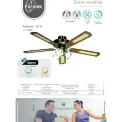 Vändbar takfläkt FARELEK BALEARES - Ø 132 cm, 5 valnöts-/rörblad + belysning 3 tulpaner 60 W E27