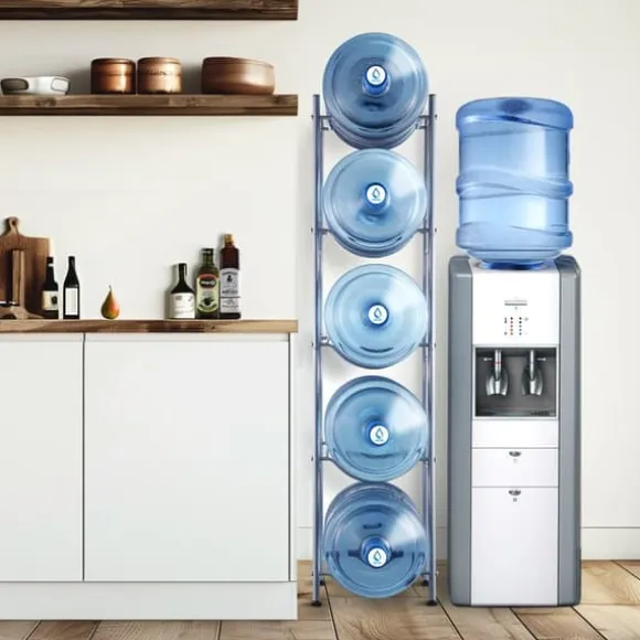 5-vånings vattenkannahållare, enkelrad vattenflaskställ för 5 flaskor, hållbart silverdesign, platsbesparande lösning